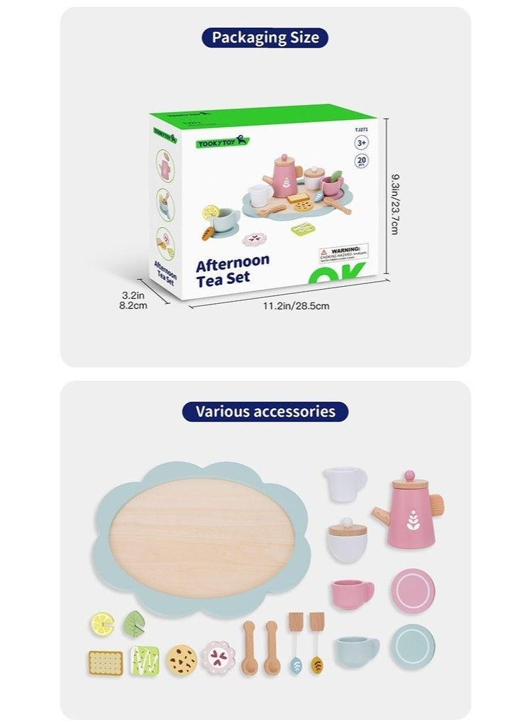 Tooky Toy Wooden Afternoon Tea Pretend Playset - Multicolor - 21 Pcs - Image 3